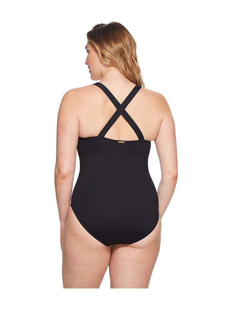 Ralph Lauren BLACK Plus Size Solid Shaping Plunge One Piece