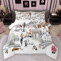 Homewish Fashion Paris Girl Queen Comforter Set, Romantic Valentine's Day Bedding Sets, Teen Adult Girl Women Reversible Bedding Comforter Set, Super Cozy Room Decor, 3-Piece