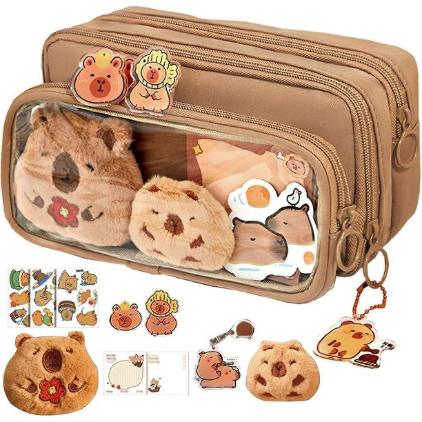 Capybara Plush Pencil Case - Large Capacity Pencil Case with 10 Compartments, Cute Stationery Bag for School Office College