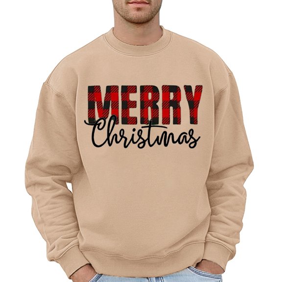QHFBli Men's Travel Crewneck Sweatshirt Men's Christmas Graphic Print Pullover Hoodie Festive Holiday No Hood Sweatshirt Casual Warm Khaki XL
