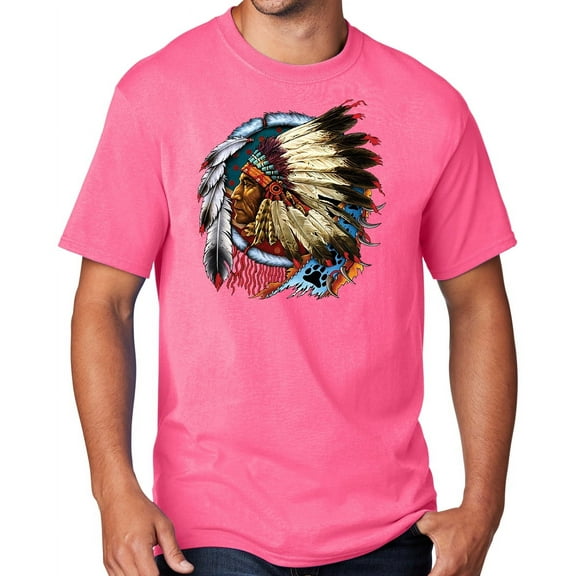 Men's Indian Chief Dreamcatcher Biker T-shirt, 6XL Neon Pink
