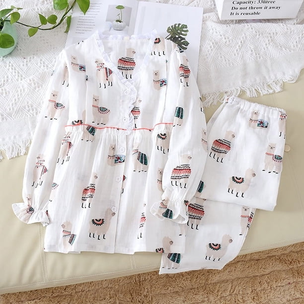 Pijamas de maternidad preparto y posparto primavera/verano otoño ropa de confinamiento de gasa transpirable absorbente de sudor