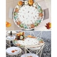 thumbnail image 3 of Fall Thanksgiving Round Tablecloth Autumn Pumpkins Eucalyptus Leaves Elastic Edge Fitted Plastic Table Cover,Waterproof Oil Proof for Dinner,Outdoor, Picnic, 45"- 54" Tables Blue Sage Green Orange, 3 of 4