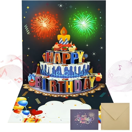 CCOCC 2026 New Birthday Cards Lights and Sound Pop Up Happy Birthday Card Fireworks Birthday Greeting Cards 3D Pop Up 3D Pop-Up with Envelope for Women Men Husband Wife Kids