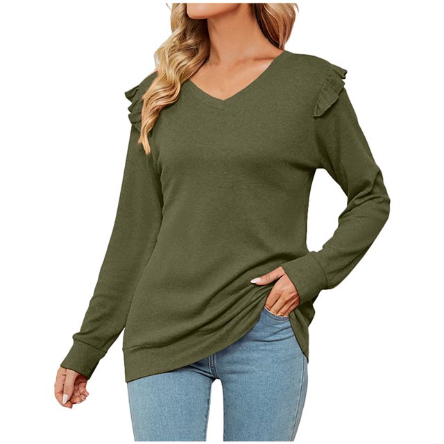 Blusa informal de manga larga con volantes y manga larga para mujer Fridja bvmnju3504