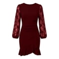 thumbnail image 4 of Pounoo Women's Party Dresses Long Sleeve Ruched Bodycon Dress With Floral Embroidered Sleeves Evening Style Comfortable Stretchy Breathable Sundresses Gift, 4 of 5