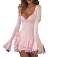thumbnail image 1 of Vestidos de Invitada de Boda de Larga para Mujer, Sexy, con Escote en V Profundo, Vuelo y Volantes Rosa M, 1 of 8