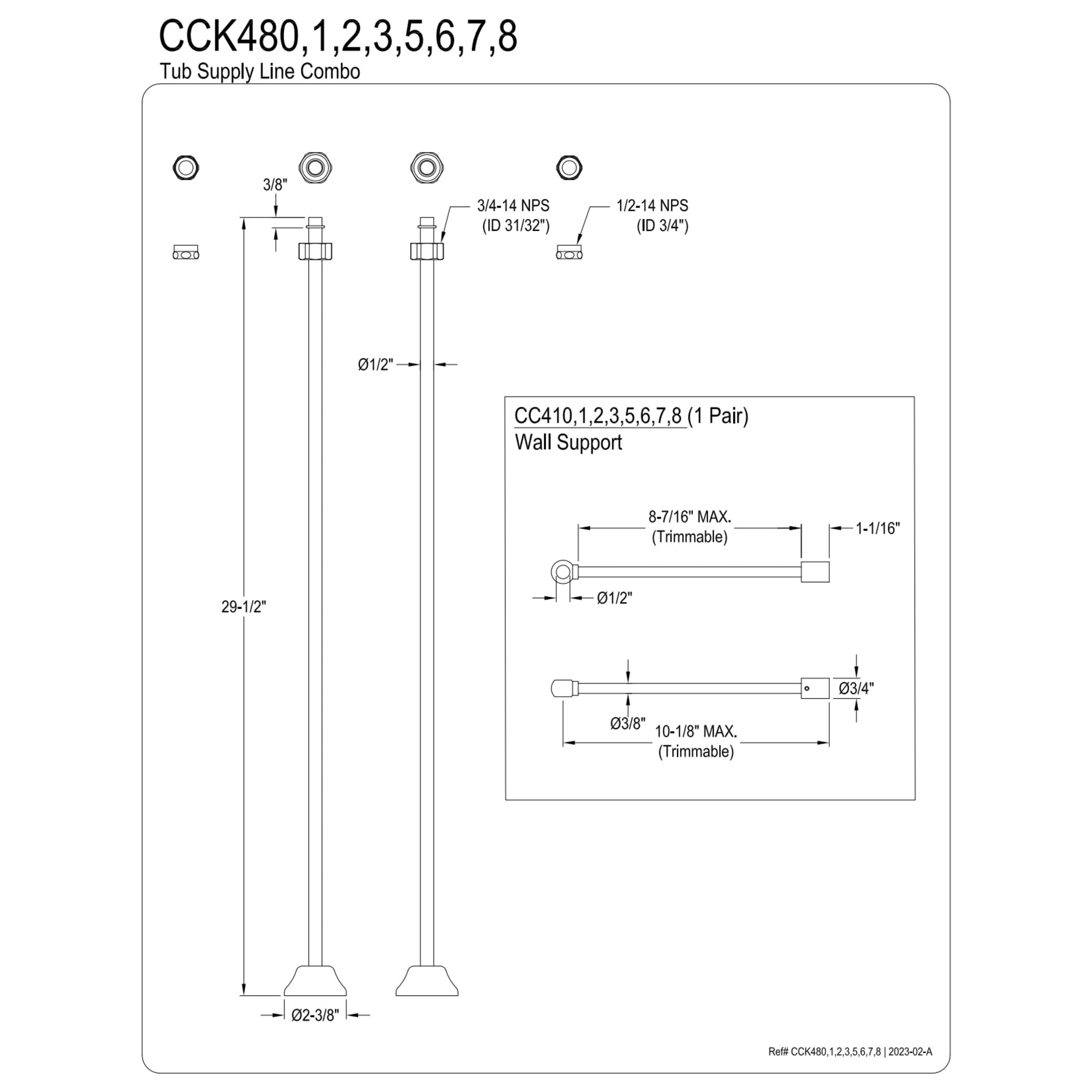 Kingston Brass CCK480 Vintage Straight Supply Line with Wall Bracket Combo, Matte Black