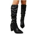thumbnail image 6 of Xfvqtps Womens Slouchy Knee High Boots Pointed Toe Block Heel Winter Boots Side Zipper Comfortable Faux Leather Casual Boots for Women Black, 6 of 9