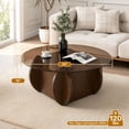 thumbnail image 2 of Round Glass Coffee Table, Modern Coffee Table with Glass Top and Wood Base, Minimalist Center Table for Living Room, Small Space Round Coffee Table for Apartment, Office & Lounge, Walnut, 2 of 7
