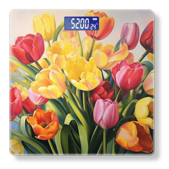 Digital Bathroom Scale with Large LCD Display,High Capacity Scale 400 lbs High Precision body fat scale-Bouquet Of Tulips In Colorful
