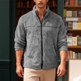 thumbnail image 3 of Polar Fleece Jacket Men Fall Winter Long Sleeve Loose Casual Stand Collar Zip Up Jackets with Pockets Fuzzy Coat Outerwear, 3 of 9