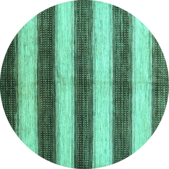 Ahgly Company Machine Washable Indoor Round Abstract Turquoise Blue Contemporary Area Rugs, 5' Round