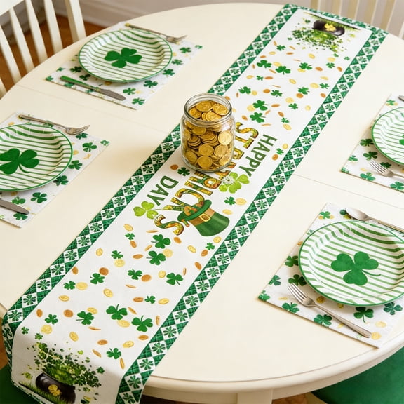 Fmbmuo Table Flag St. Patrick's Day Green 47*13 Inch Waterproof Table Decorations, Washable Linen Art Deco Table Runner Kitchen Table / Dining Table