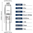 thumbnail image 2 of G4 Halogen Bulbs, 12V 20W Halogen Light Bulbs 2 Pin Clear Capsule Lamp Bulb, Halogen-Pin-Base-Lamp Warm White Light Clear Capsule (10 Pack), 2 of 5