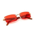 thumbnail image 5 of Rimless Gold Frame Vintage Designer Buffs Woodgrain Arm Red Lens Sun Glasses Unisex Hip Hop Rectangle Sunglasses For Men Women Square Retro 90s Frameless Shades, 5 of 6