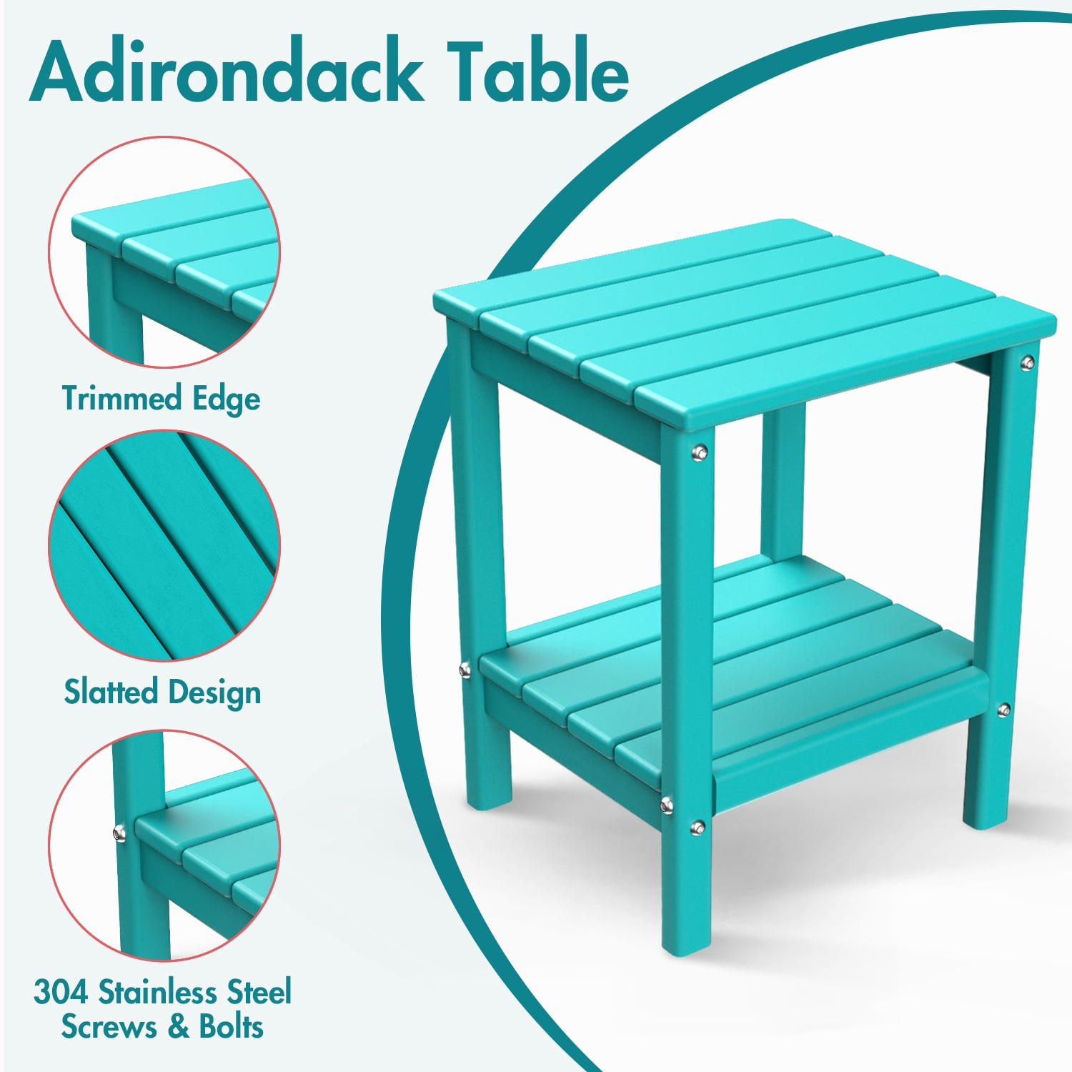 Hidpriva Adirondack Outdoor Side Table, 2-Tier HDPE Weather Resistant Patio End Table for Poolside Porch Backyard Patio Lawn, Aqua