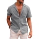 thumbnail image 4 of Camiseta de manga corta para hombre, camisa de lino y algodón de alta calidad, informal, transpirable, con solapa, para primavera y verano, 4 of 4