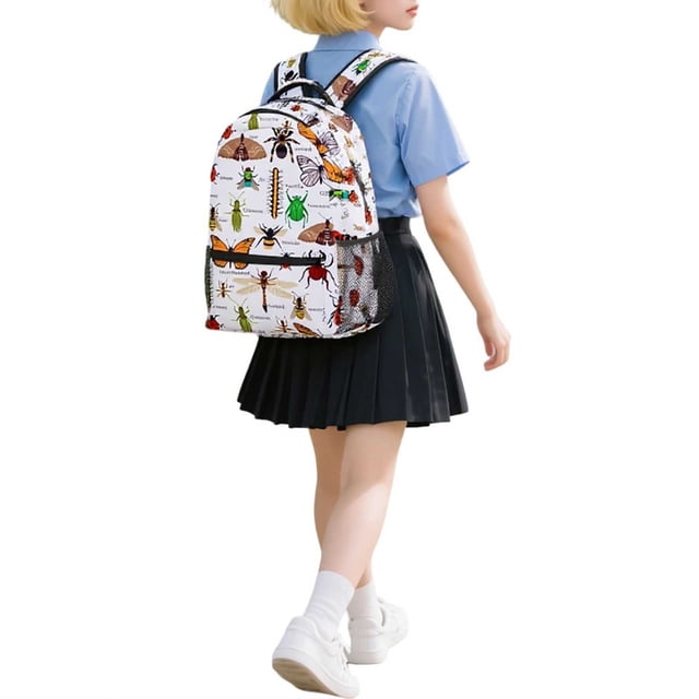 GPOECD Student Backpack for School with Alphabet Pattern Lightweight Durable Bookbag for Campus Daily Use School Backpack White,One Size