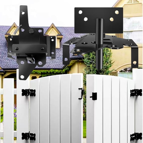 Self Locking Gate Latch and Gate Hinges Set Heavy Duty Hardware Hinges for Vinyl and Wood Fence with Installation Screws and Swing Adjuster Tool Heavy Duty 1 Gate Latch 2 Gate Hinge