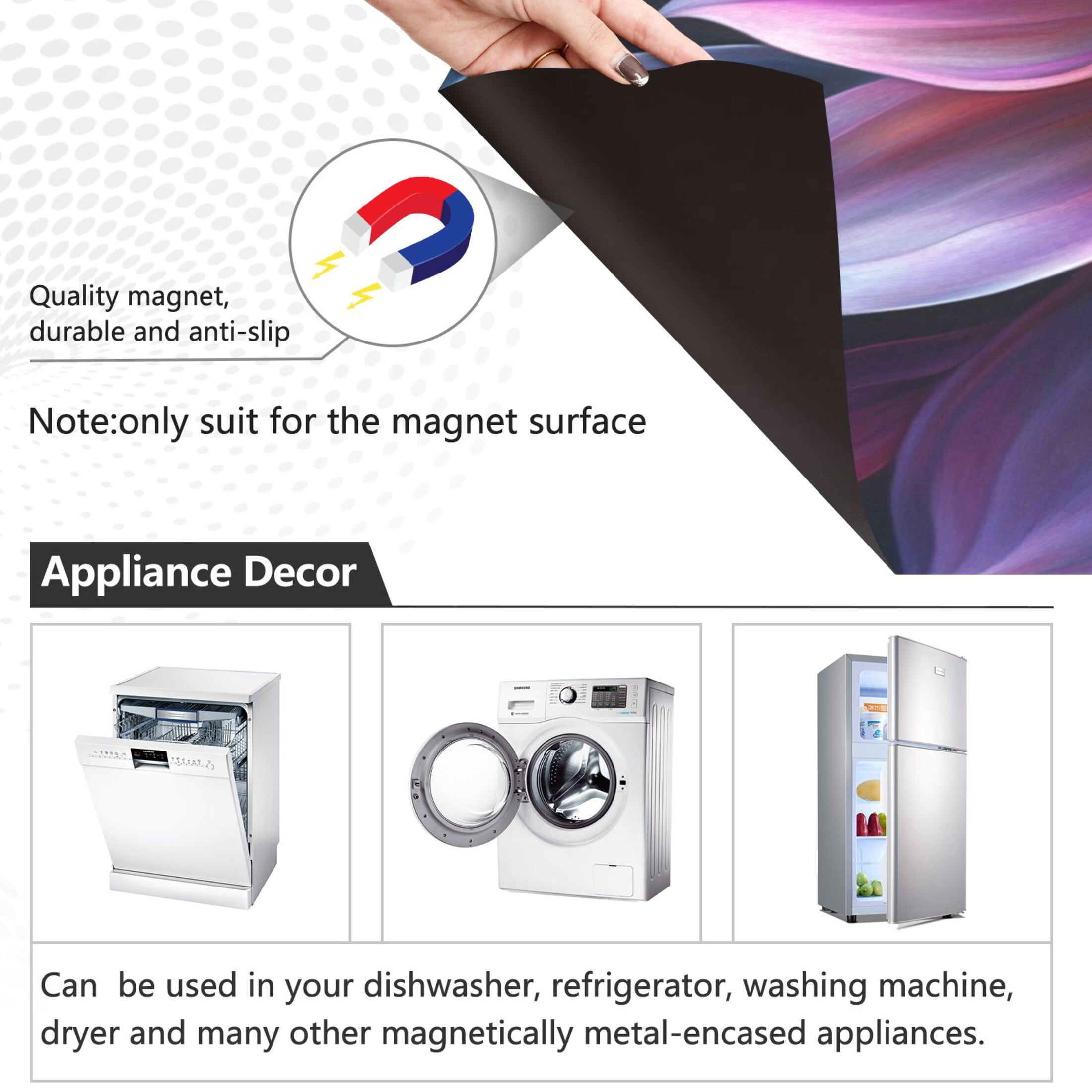 Dishwasher Magnetic Sticker 23x26 Inch Refrigerator Magnetic Sticker Washing Machine Magnetic Sticker Kitchen Panel Magnetic Sticker Home Decor Large Purple Flowers