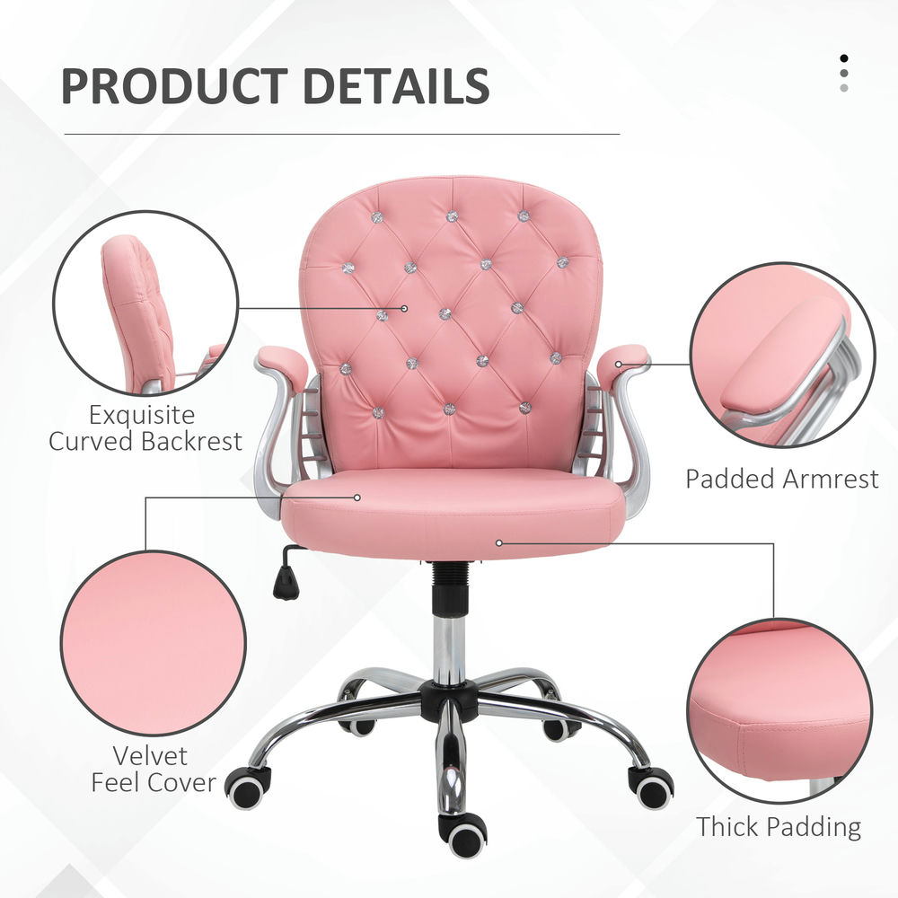 Demi Bonn Executive Home Office Chair, Ergonomic Mid-Back with Padded Armrests, Swivel Base, Easy Assembly, Velvet Button Tufted Desk Chair, Pink