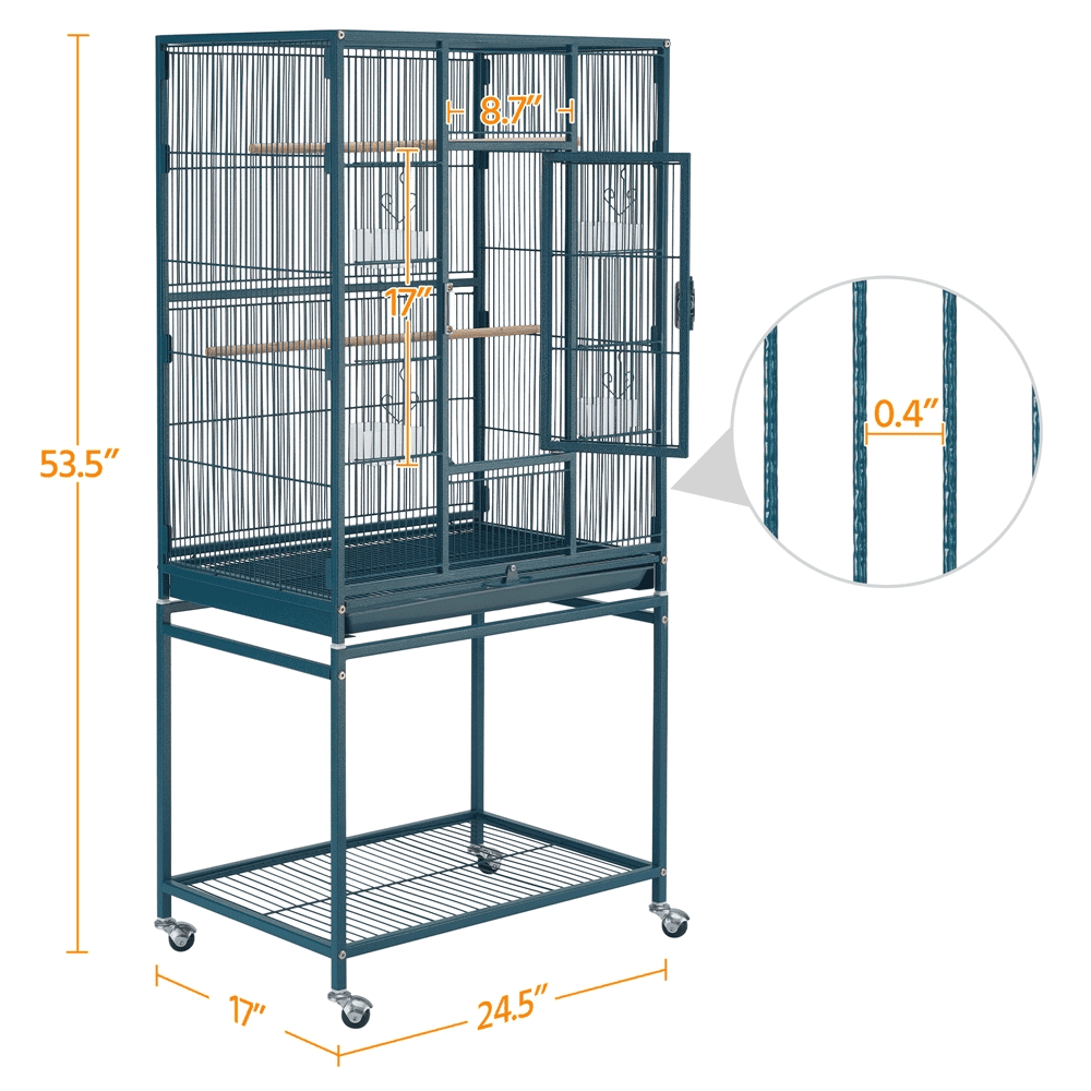 Renwick 53.5"H Large Rolling Metal Pet Cage with Detachable Stand， Navy Blue