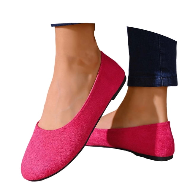 Women Slip on Casual Shoes Solid Color Round Toe Flat Comfortable Loafers Flock Upper Daily Walking Commuting