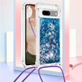 thumbnail image 2 of Long Crossbody Lanyard Clear Case for Google Pixel 7a with Adjustable Neck Strap, Glitter Sparkly Bling Quicksand Phone Cover Cases for Google Pixel 7a QKG Blue, 2 of 14