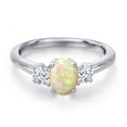thumbnail image 3 of Gem Stone King 925 Sterling Silver White Ethiopian Opal and White Zirconia Engagement Ring for Women | 1.16 Cttw | Oval Cabochon 7X5MM | Gemstone October Birthstone | Size 6, 3 of 6
