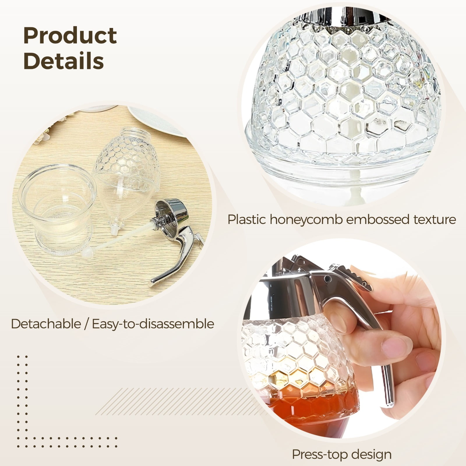 2 Pcs No Drip Honey Dispenser, Clear Plastic Syrup & Jam Container, Easy Pour Maple Syrup Pot with Stand, Airtight Kitchen Organizer