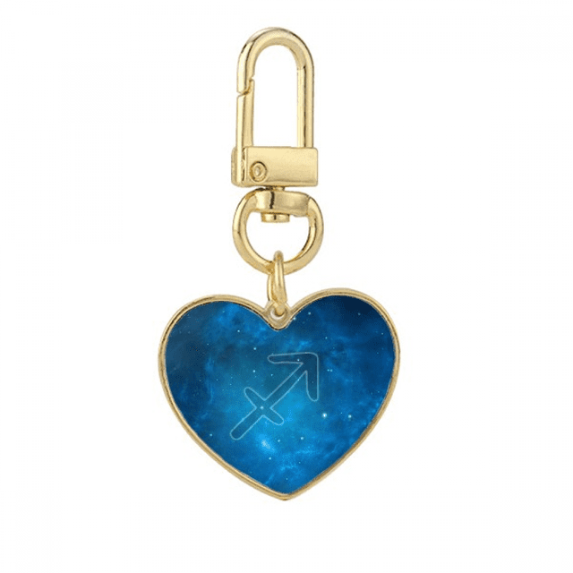 Starry Night Sagittarius Zodiac Constellation Gold Heart Keychain Metal Keyring Holder