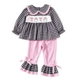 thumbnail image 3 of Rggeeun Halloween Girls Outfits Cute Tops Plaid Shirts Baggy Pants Bow Ruffle Flared Hem Matching Sets Vacation Versatile,Black,4-5 Years, 3 of 8