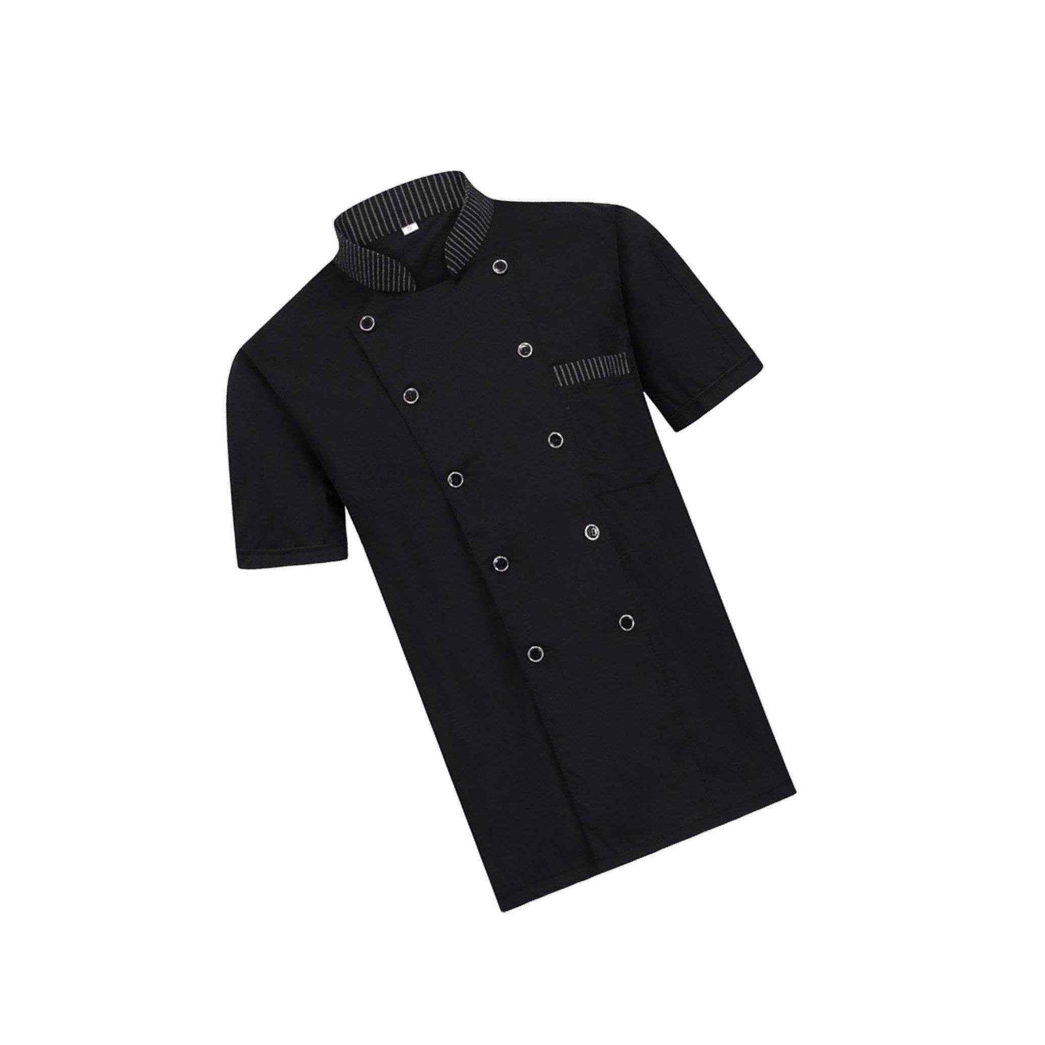 Unisex Chef Coat Jacket Catering Chefs Work Kitchen Short Sleeve Chef Wear 2XL Black