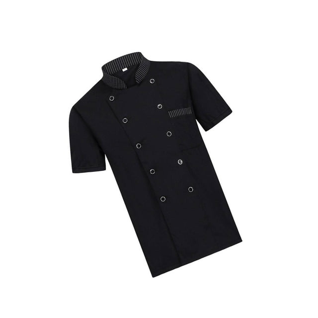 Unisex Chef Coat Jacket Catering Kitchen Short Summer Chef Sleeve Chef Wear 2XL Black