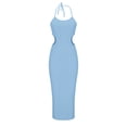 thumbnail image 3 of ATOYSOY Women's Trendy Ribbed Midi Bodycon Dress Cutout Retro Beach Sundress Sleeveless Hanging Neck Elegant Casual Spaghetti Strap Workout Dress for Girls Blue, 3 of 5