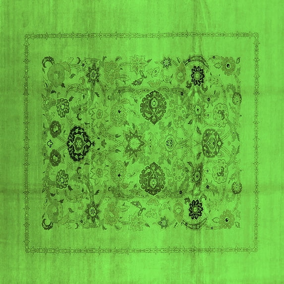 Ahgly Company Indoor Square Oriental Green Industrial Area Rugs, 7' Square