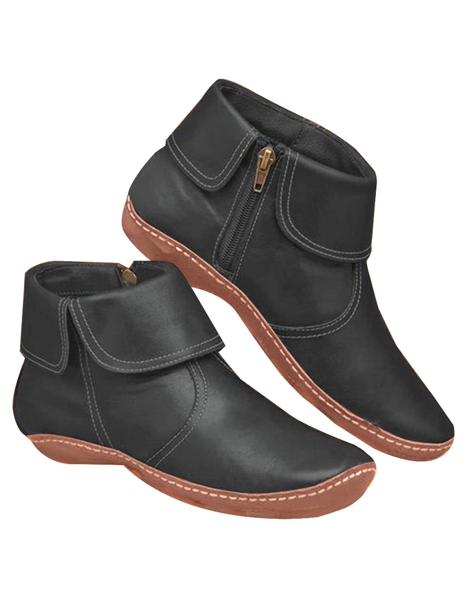 NEW Womens Shoes Ankle Boots Booties Slouch Cute Casual Flat Buckle Round Toe 