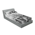 thumbnail image 2 of Ambesonne Grey Fitted Sheet & Pillow Sham Set, Flying Plane on New York, Twin, Black and White, 2 of 2