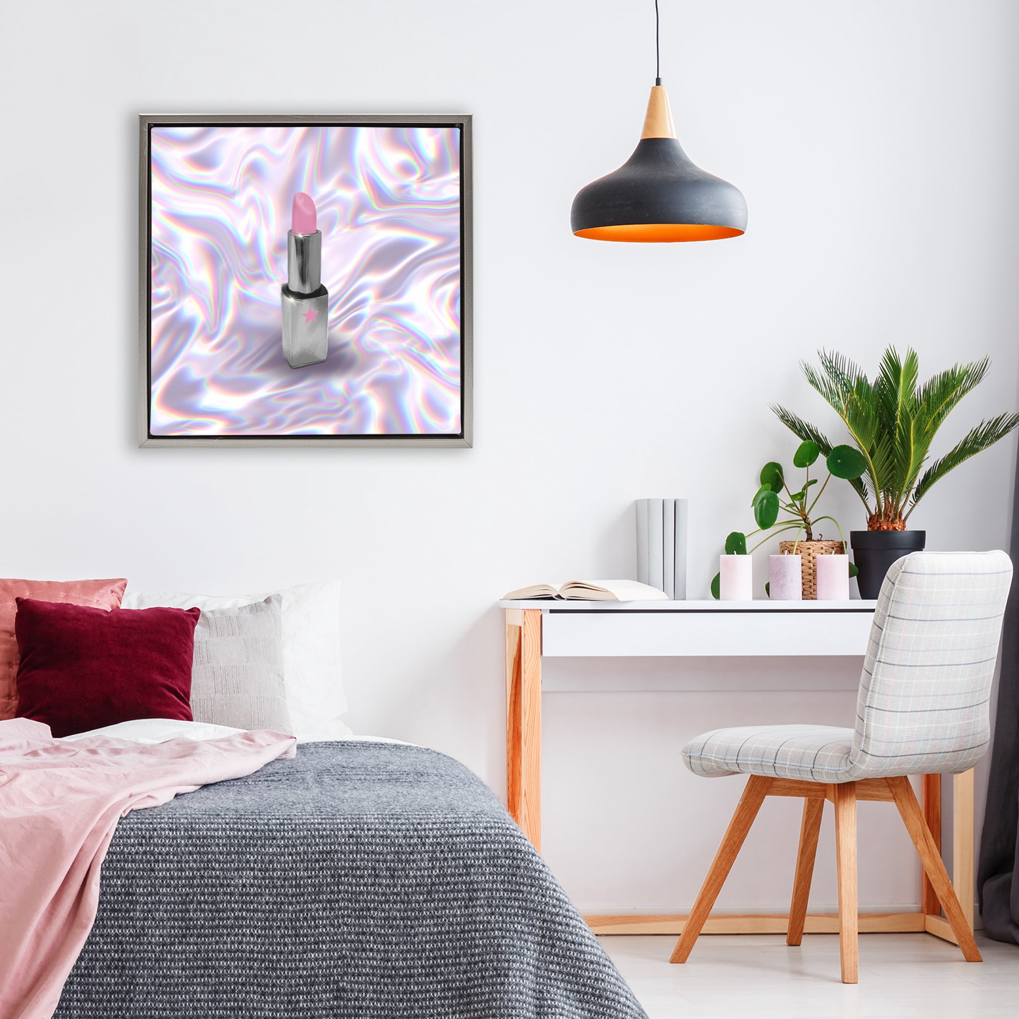 Stupell Industries Iridescent Icon Lipstick Gray Framed Floater Canvas Wall Art, design by Matthew Piotrowicz