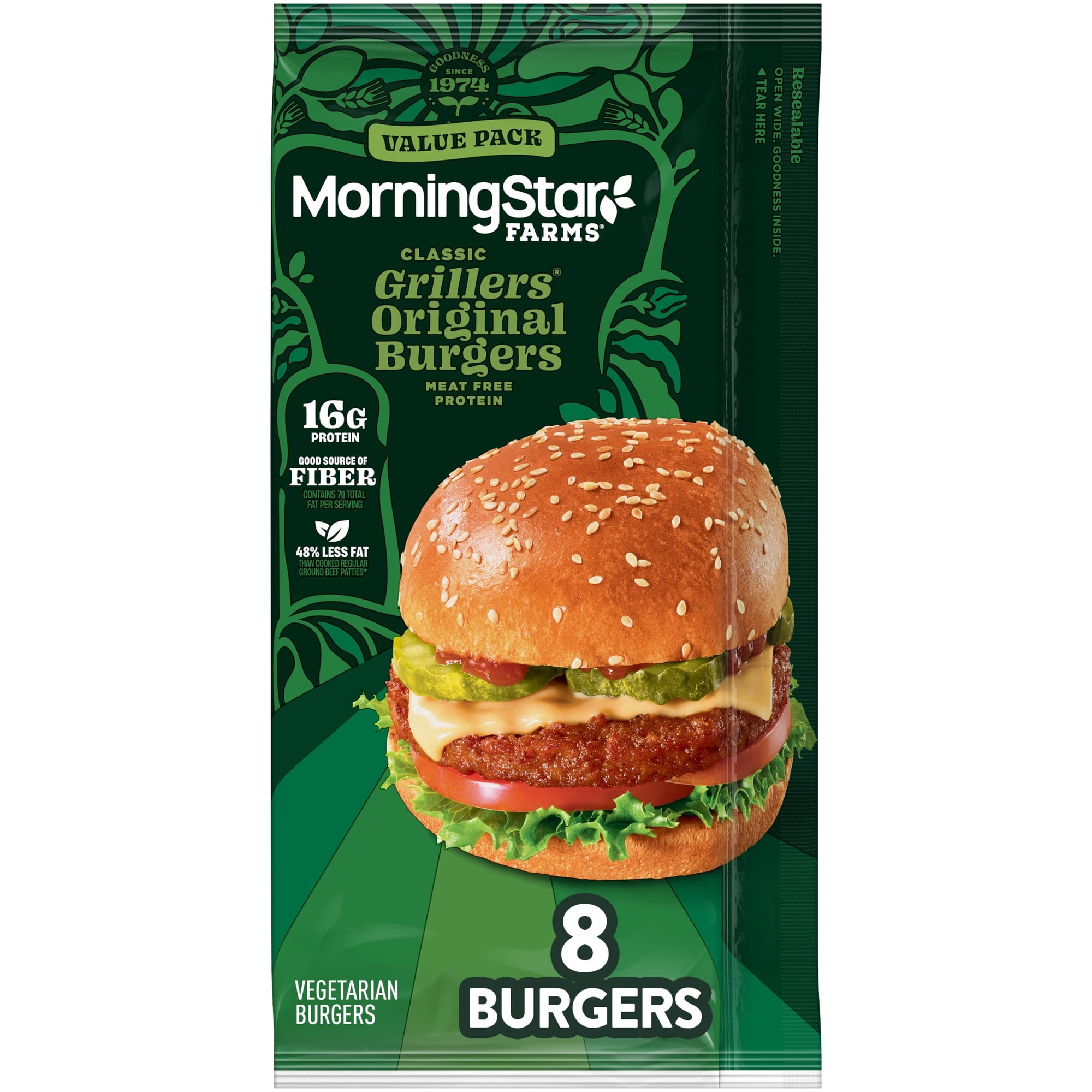 MorningStar Farms Classic Grillers Original Vegetarian, Meat Free, 18 oz, 8 Count Bag