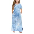 thumbnail image 6 of DAETIROS Girls Maxi Dress with Pockets Soft Casual Long Dress for Kids Big Girls Star Print Flowy Comfortable Short Sleeve Blue,Size 4 T, 6 of 9