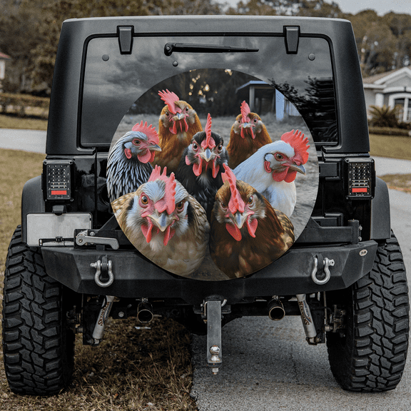 Lotusprinthandmade Funny Chicken Rooster Animal Selfie Spare Tire Cover Without Backup Camera Hole 6 Sizes (27 in.)