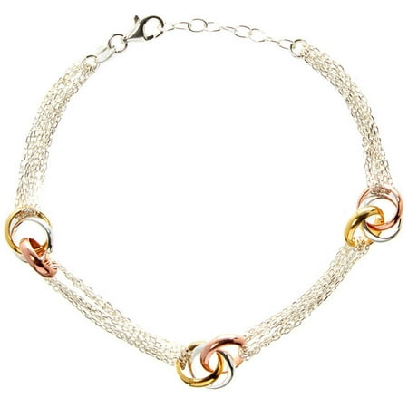 Pori Jewelers Sterling Silver 3-Tone Interlocked Circles Charm Bracelet