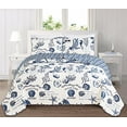 thumbnail image 2 of 3 Piece Quilt Set with Shams. Soft All-Season Microfiber Bedspread Featuring Attractive Seascape Images. Machine Washable. Catalina Collection (Full / Queen, Navy), 2 of 5