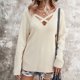thumbnail image 3 of Suéter De Punto Cruzado Cuello En V Manga Larga Color Puro Suéter Casual De Moda Para Mujer Beige S, 3 of 6