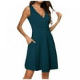 thumbnail image 2 of Dresses for Women Summer Plus Size V-Neck Sleeveless Solid Color Tank Dress with Pockets Summer Casual Leisure Loose Beach Party Midi Dresses with Side Pockets, 2 of 4