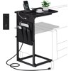 C Shaped End Table with Charging Station Adjustable Height Side Table for Couch Small Sofa Table with Storage Bag Slide Under Sofa TV Tray Snack Arm Tables for Living Room Bedroom Br