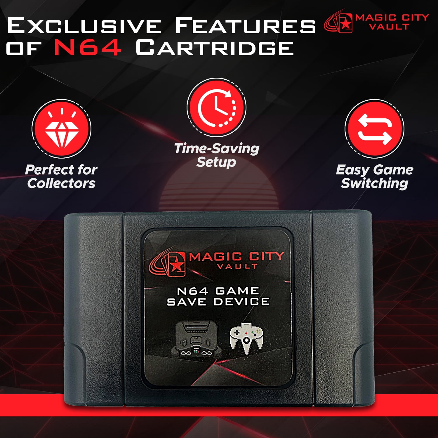 Magic City Vault ED64 Plus 340-in-1 Multi Game Card Cartridge with Game Save Device for Nintendo N64
