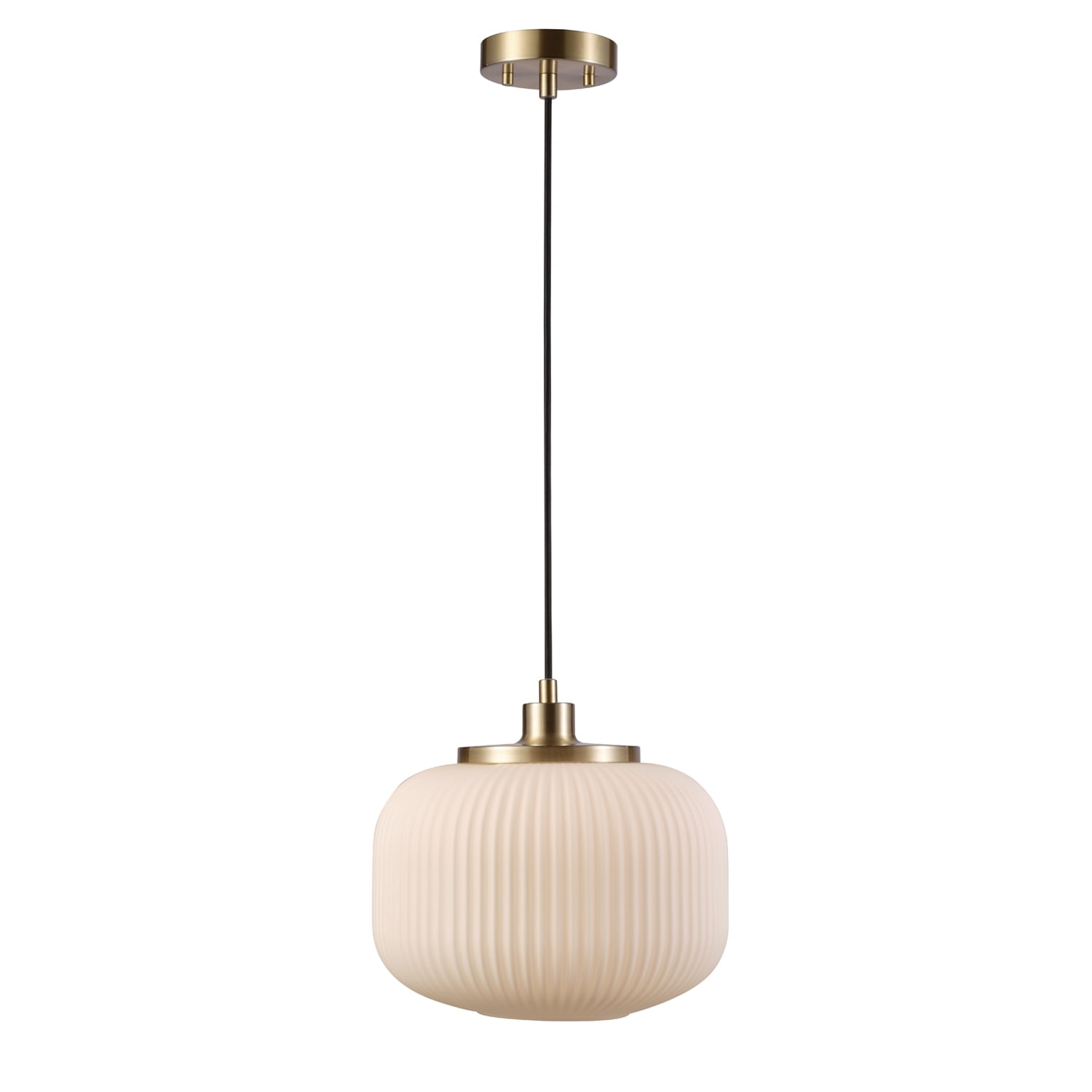 Novogratz x Globe Lily 1-Light Matte Brass Pendant Lighting with Frosted Ribbed Glass Shade